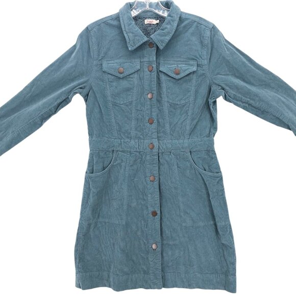 FAHERTY Michelle Dress Blue Corduroy Organic Cotton Lyocell Stretch EUC MEDIUM - Picture 3 of 9